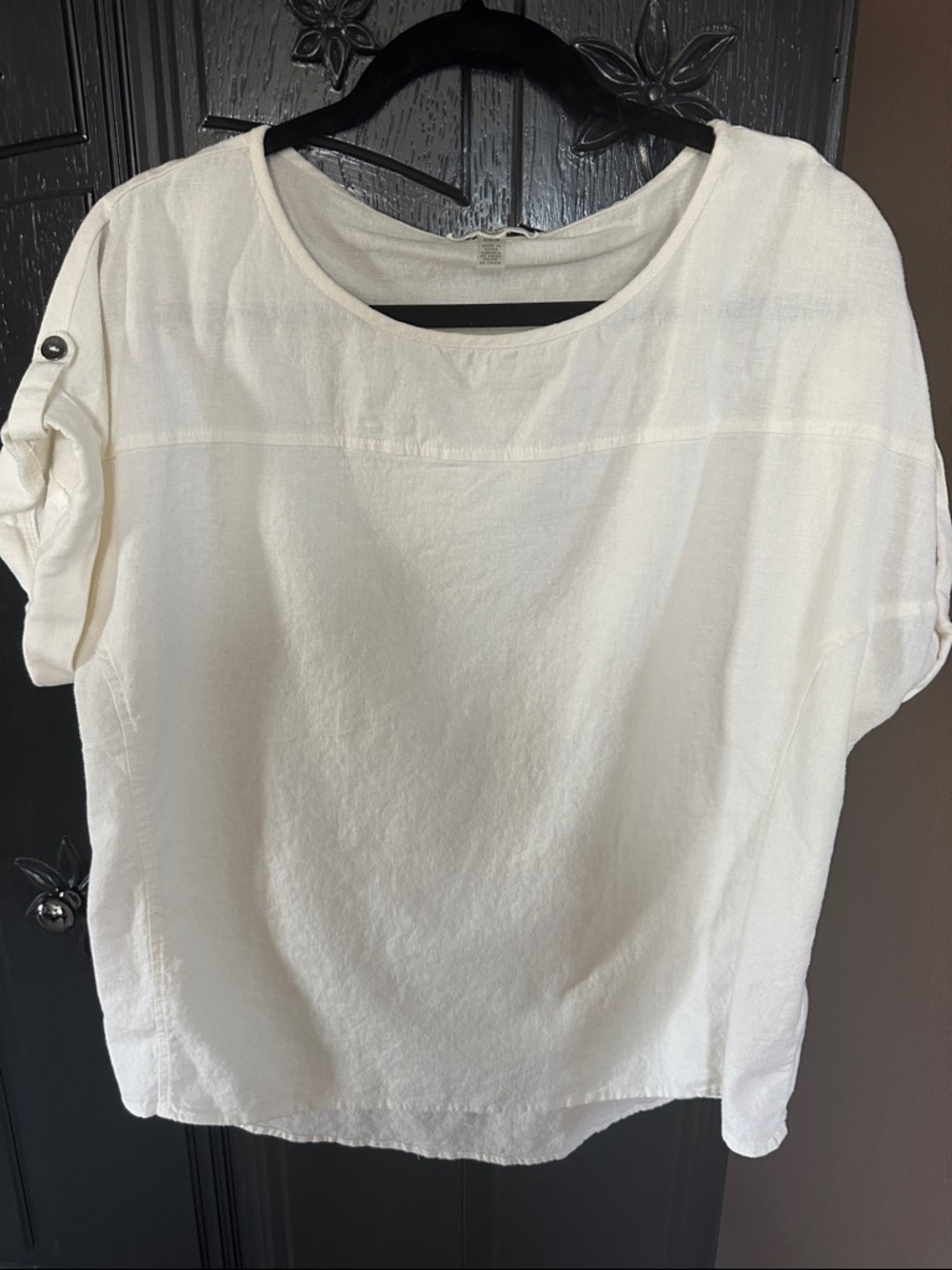 Cable & Gauge Cream Short-Sleeve Boxy Blouse - Linen blend